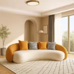Modern Leather Sofa Set 3+1+1 Orange & White Sofa
