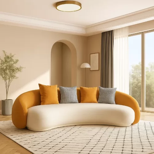 Modern Leather Sofa Set 3+1+1 Orange & White Sofa