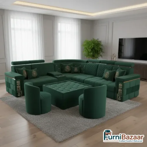 Elegance Collection: Luxury Premium Corner Sofa Set with Ottomans