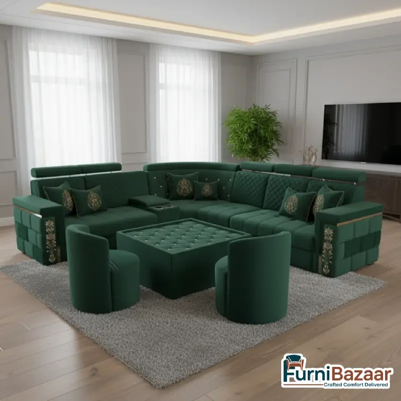 Elegance Collection: Luxury Premium Corner Sofa Set with Ottomans Elegance Collection: Luxury Premium Corner Sofa Set with Ottomans