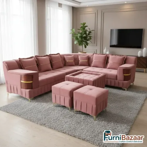 The Opulence Corner Sofa Set: Velvet Luxury and Timeless Design
